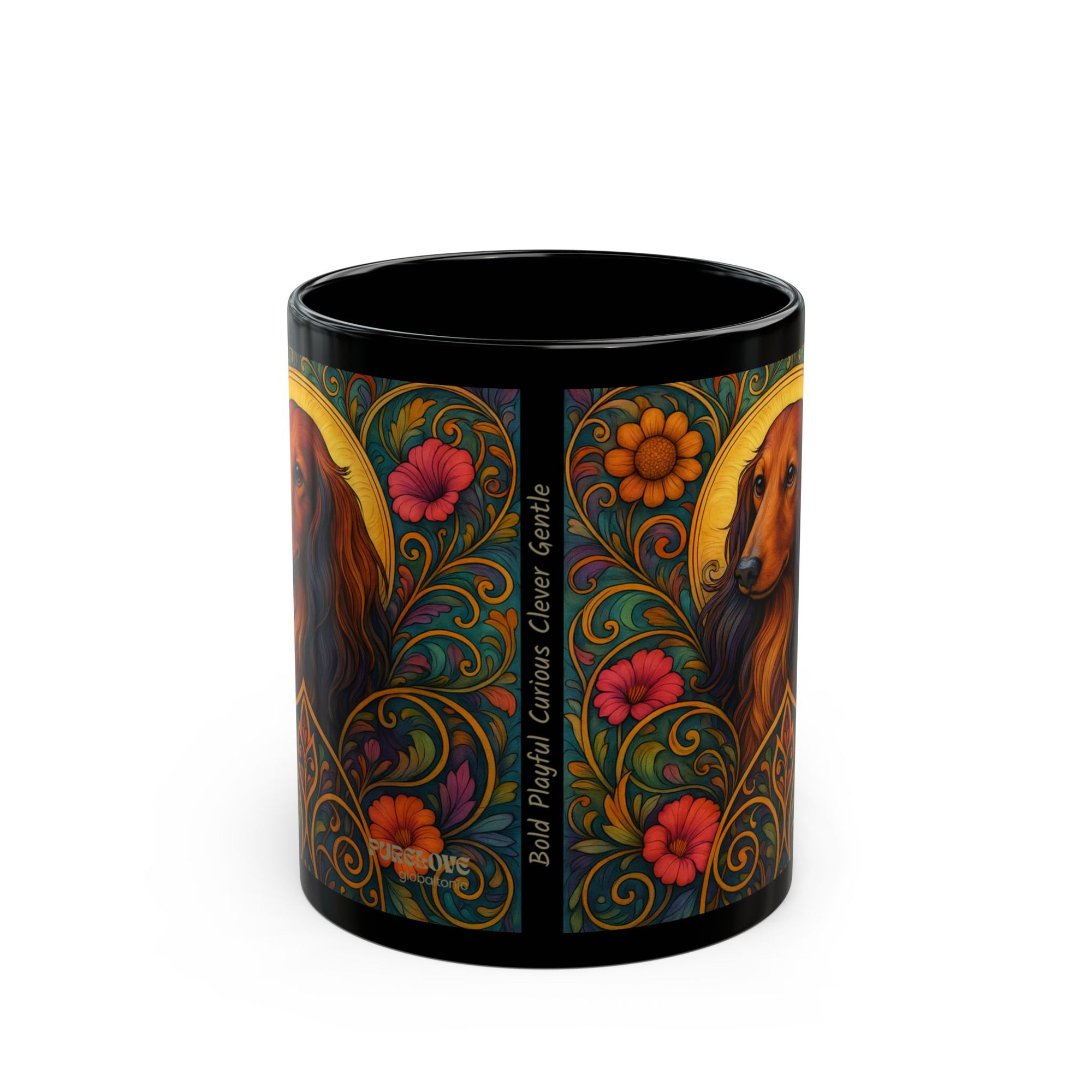 Longhair Dachshund Dog Lover Black Mug – Vintage Pet Themed Cup for Gifts & Home Decor