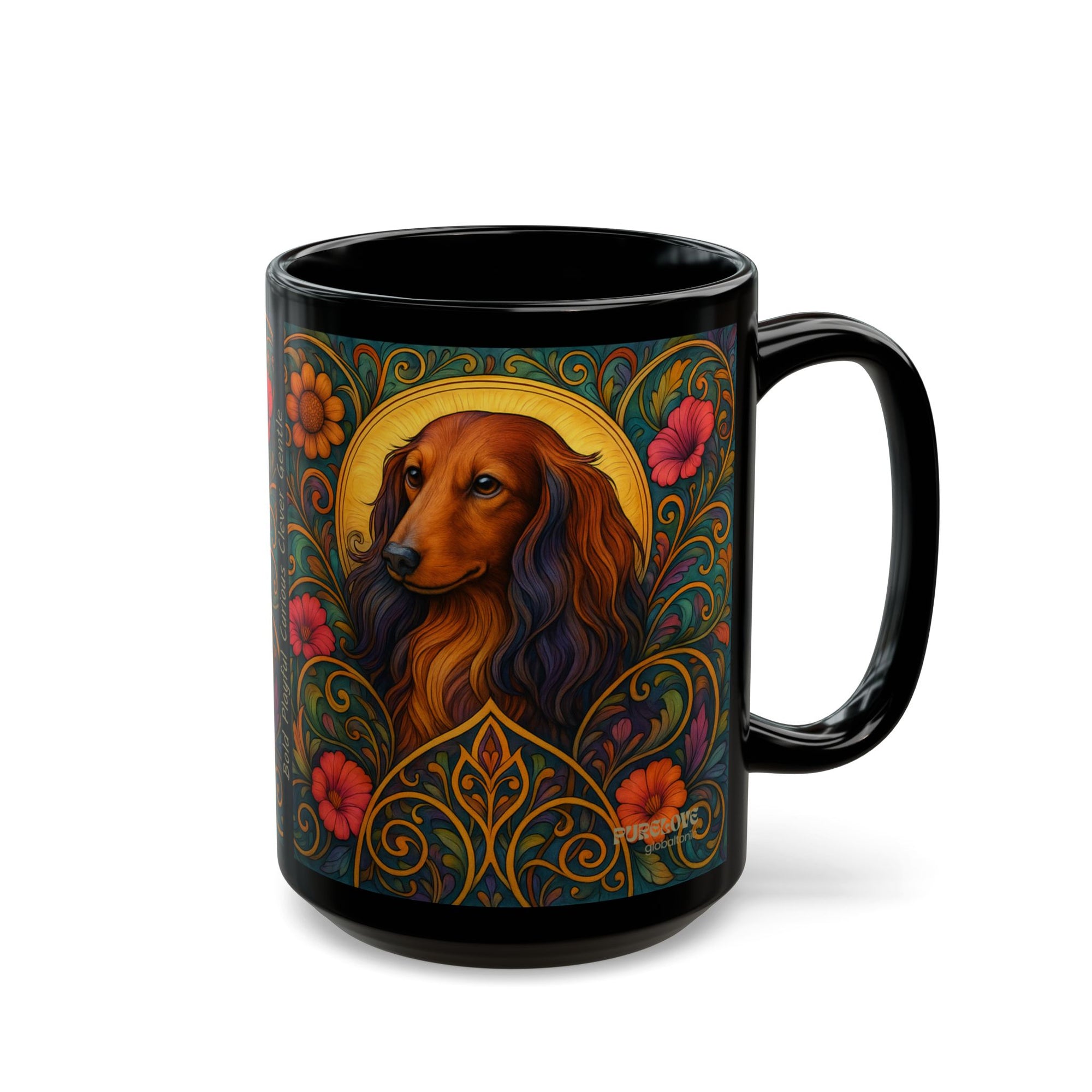Longhair Dachshund Dog Lover Black Mug – Vintage Pet Themed Cup for Gifts & Home Decor