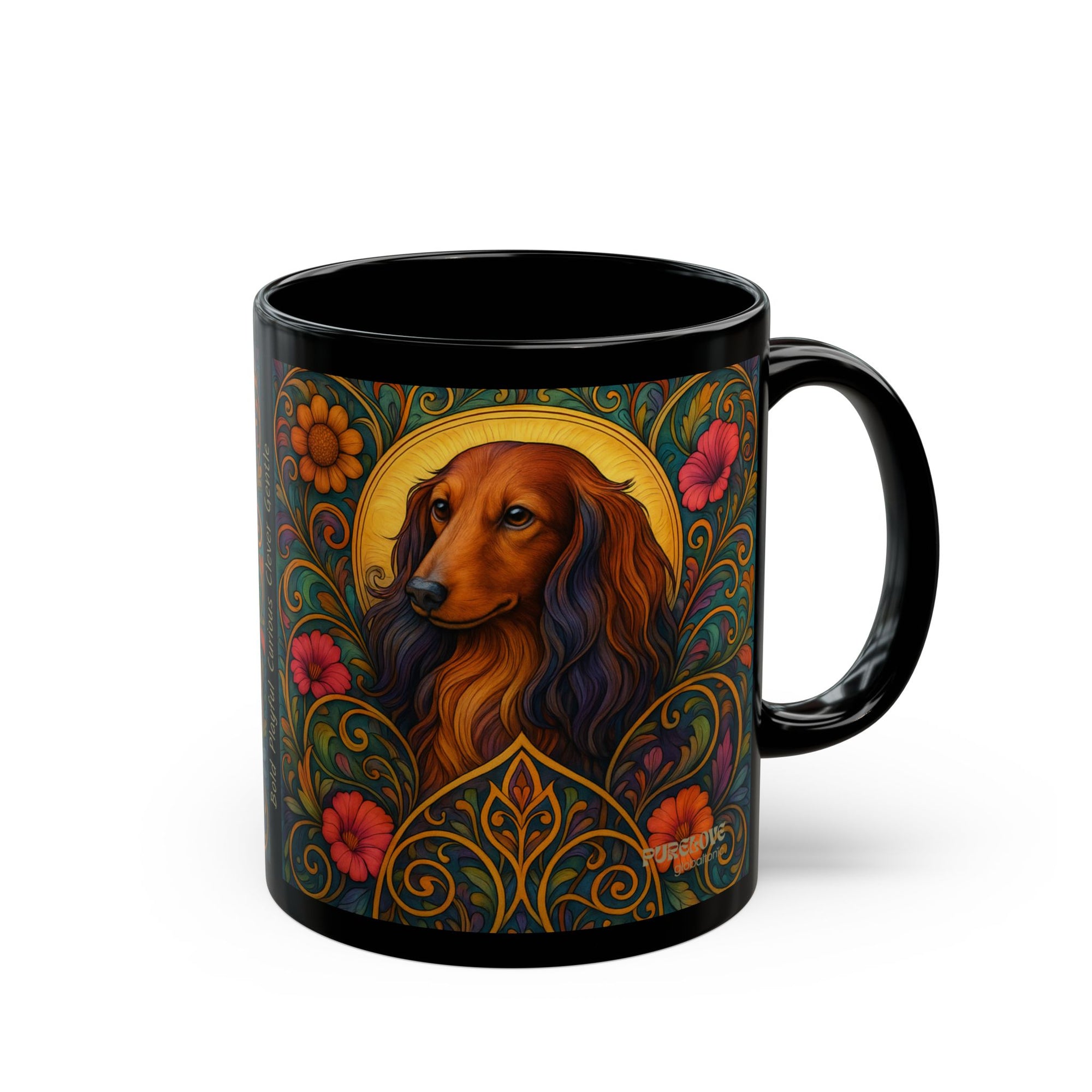 Longhair Dachshund Dog Lover Black Mug – Vintage Pet Themed Cup for Gifts & Home Decor