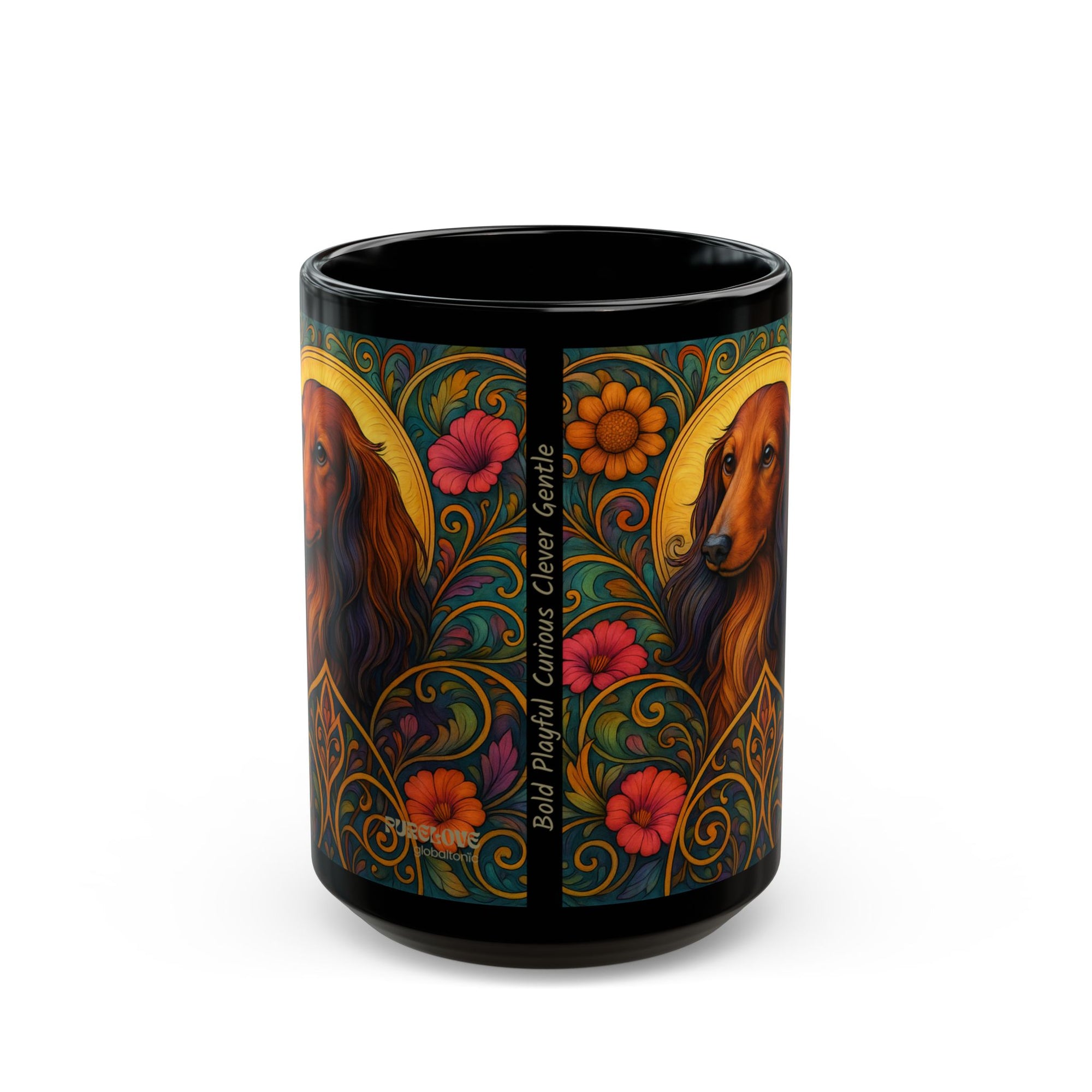 Longhair Dachshund Dog Lover Black Mug – Vintage Pet Themed Cup for Gifts & Home Decor