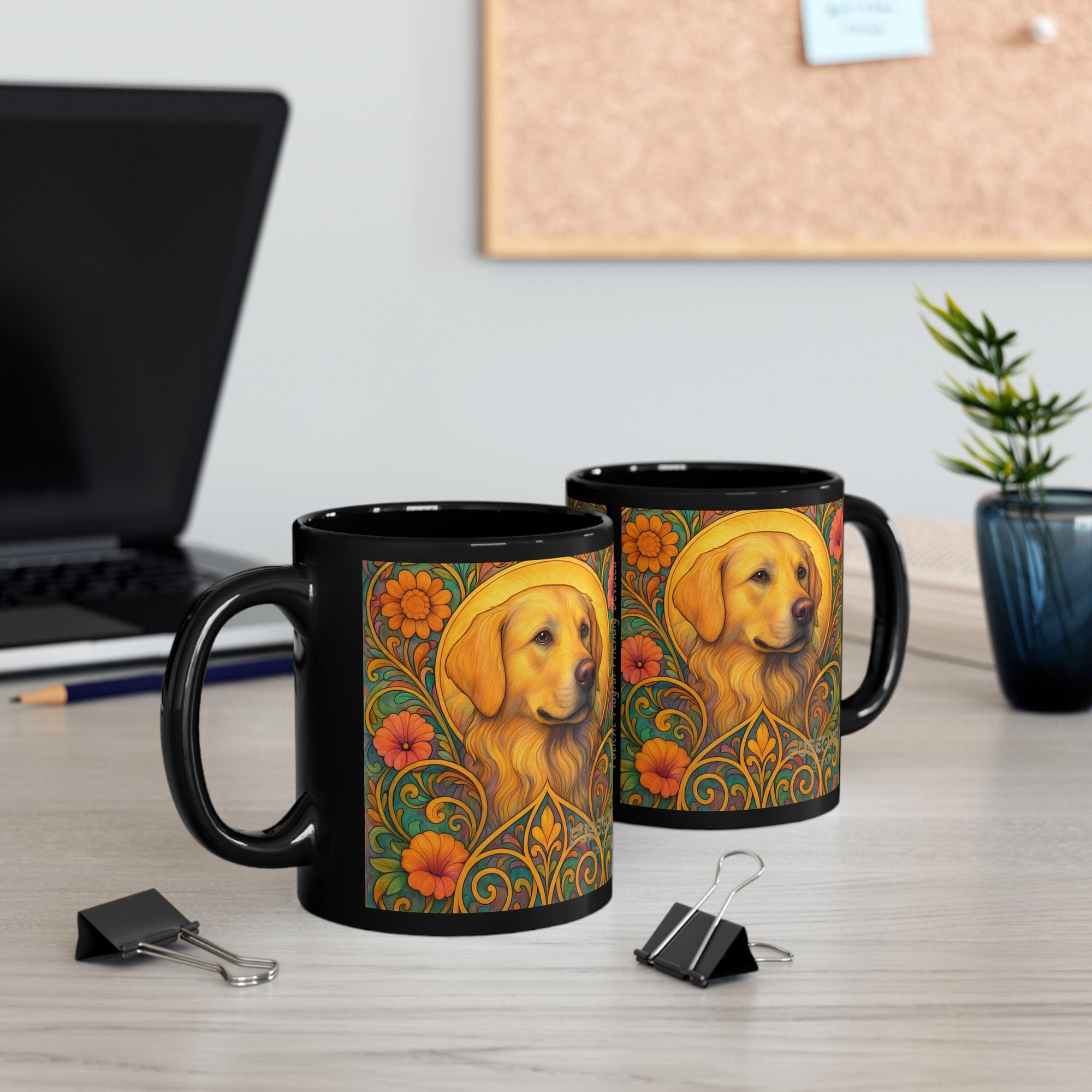 Golden Retriever Dog Lover Black Mug – Vintage Pet Themed Cup for Gifts & Home Decor