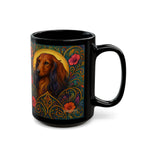 Longhair Dachshund Dog Lover Black Mug – Vintage Pet Themed Cup for Gifts & Home Decor