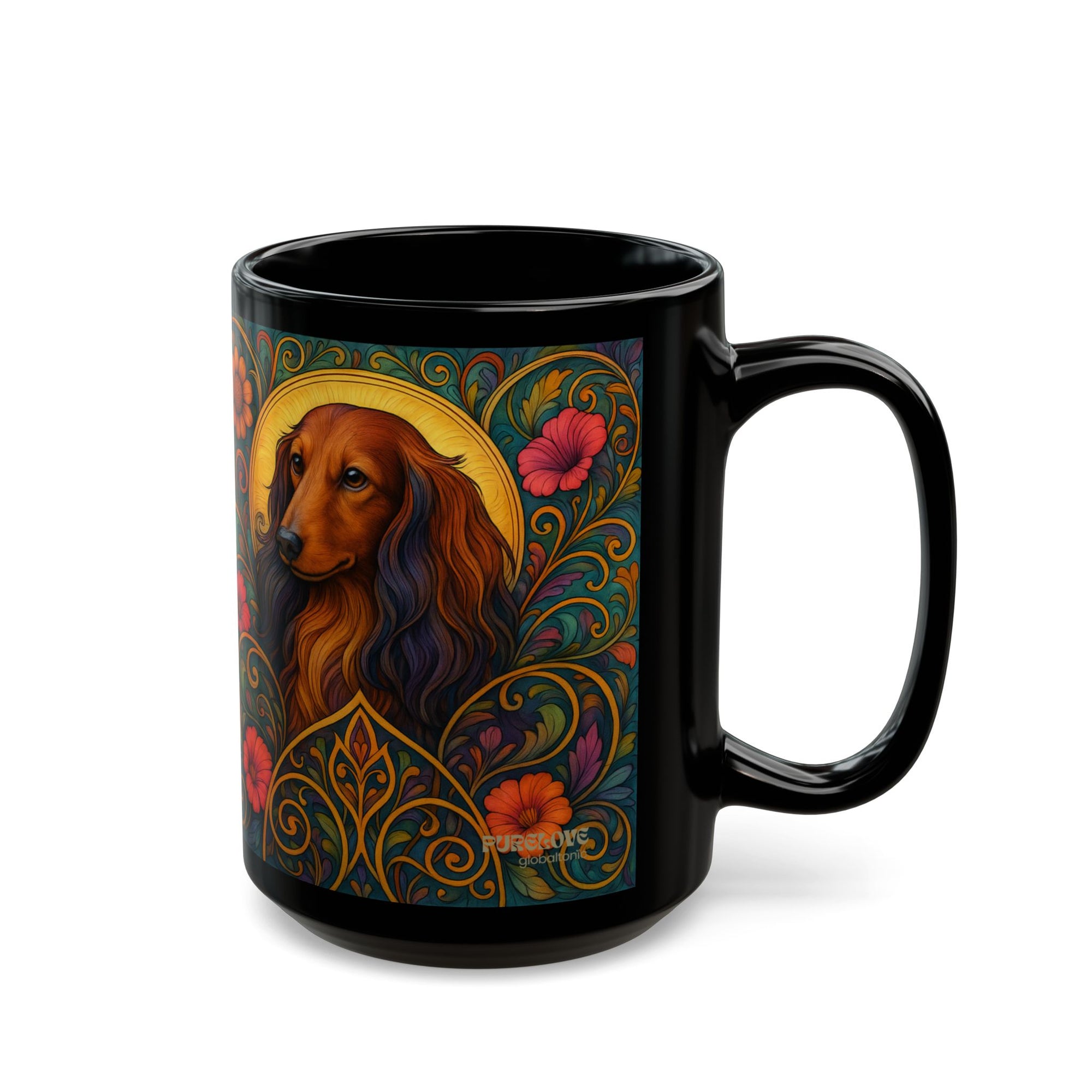 Longhair Dachshund Dog Lover Black Mug – Vintage Pet Themed Cup for Gifts & Home Decor